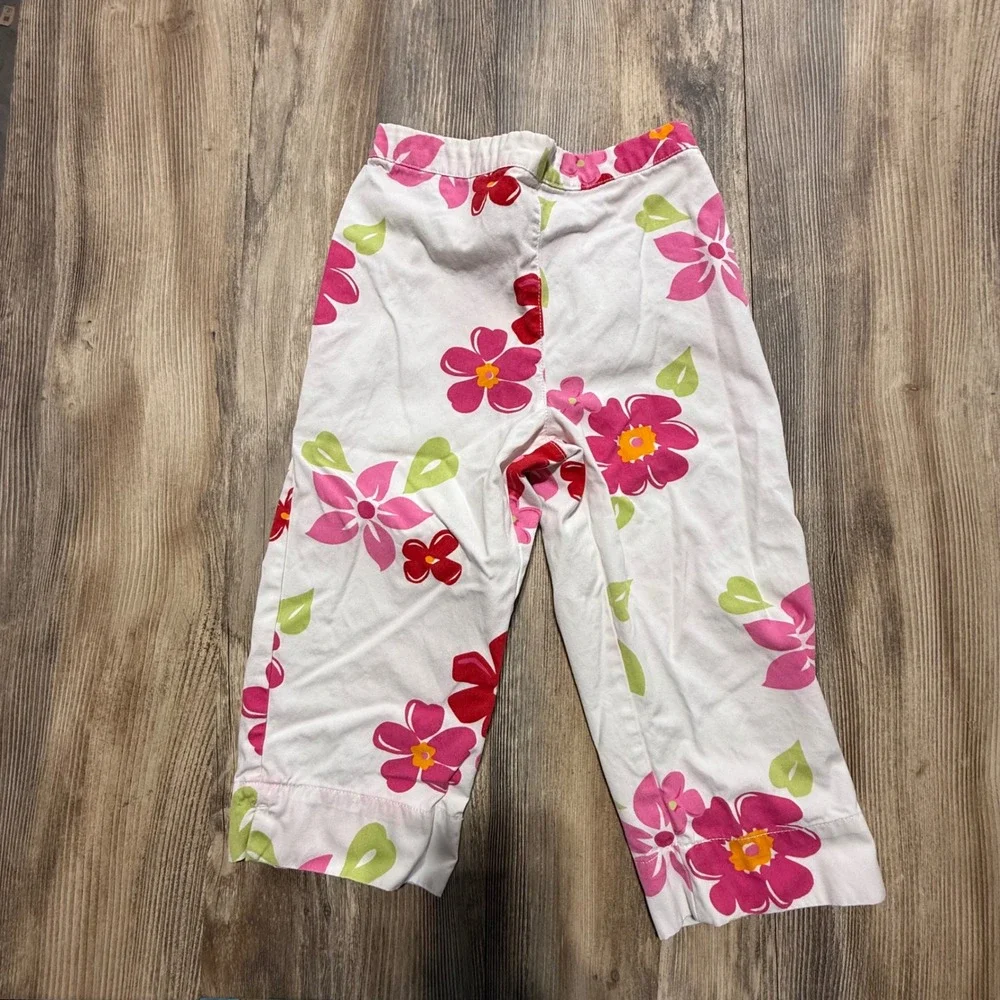Y2K Gymboree Pull On Pants White Pink Floral Kidcore